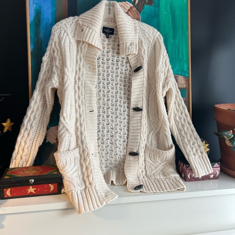 American Eagle Outfitters Cream Cable Knit Cardigan Sweater - Picture 11 of 14